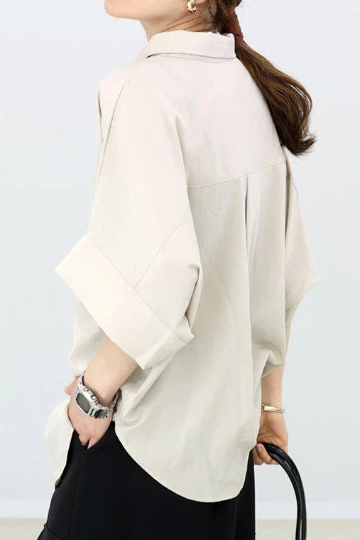 Batwing-Ärmel Revers Knopf-Down Hemd