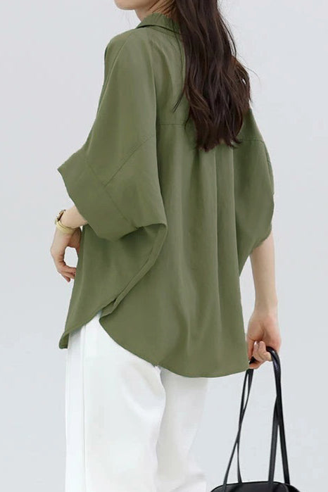 Batwing-Ärmel Revers Knopf-Down Hemd