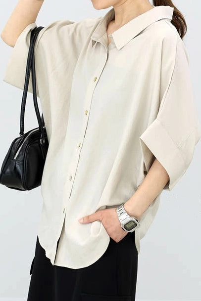 Batwing-Ärmel Revers Knopf-Down Hemd