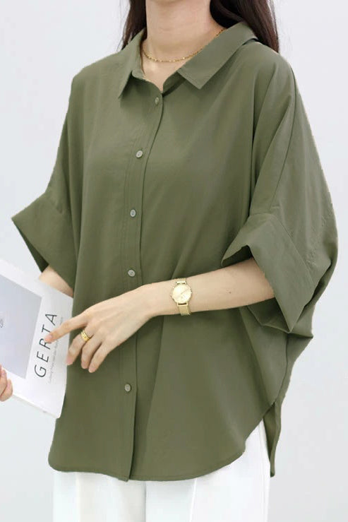 Batwing-Ärmel Revers Knopf-Down Hemd