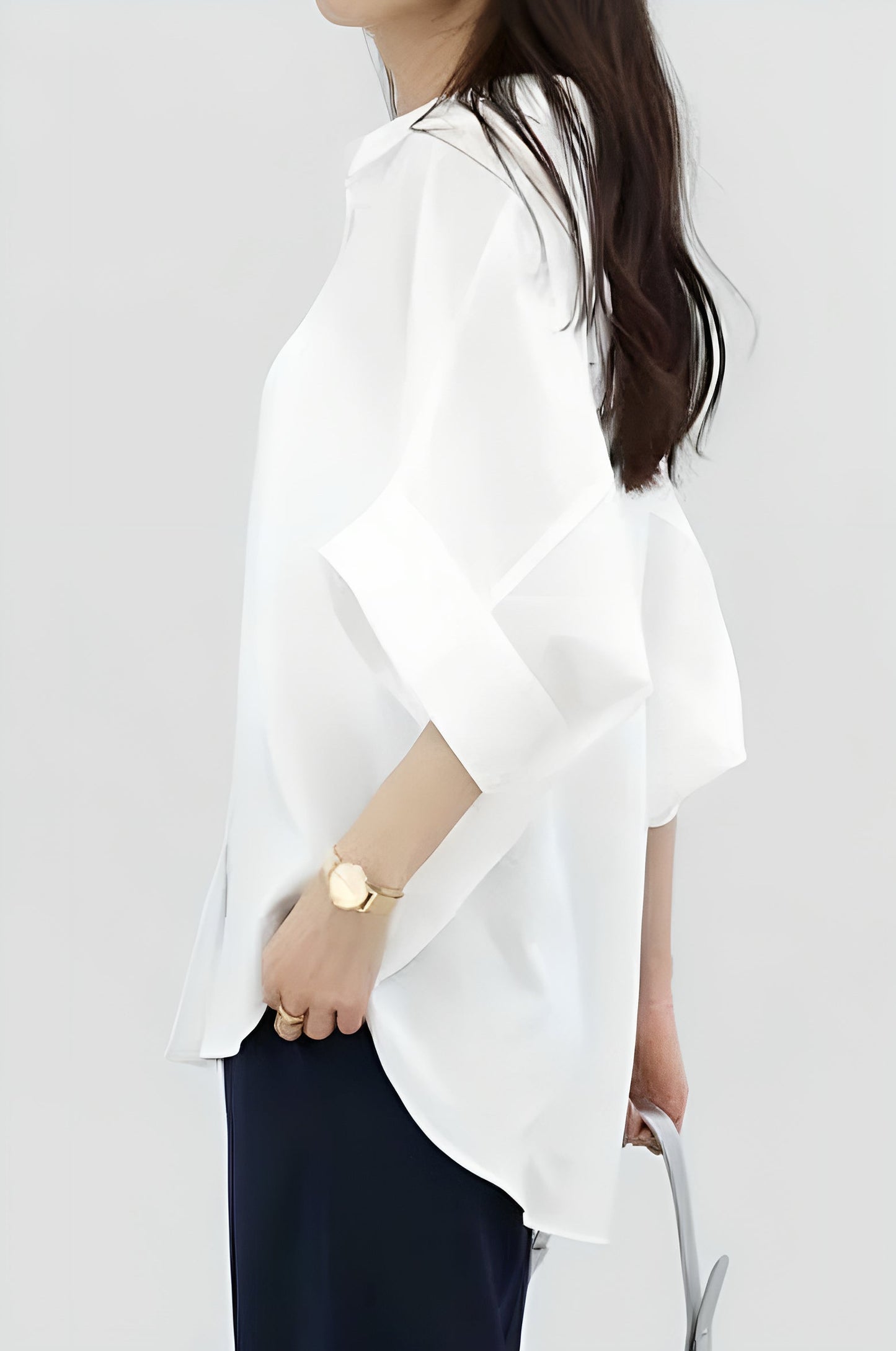 Batwing-Ärmel Revers Knopf-Down Hemd