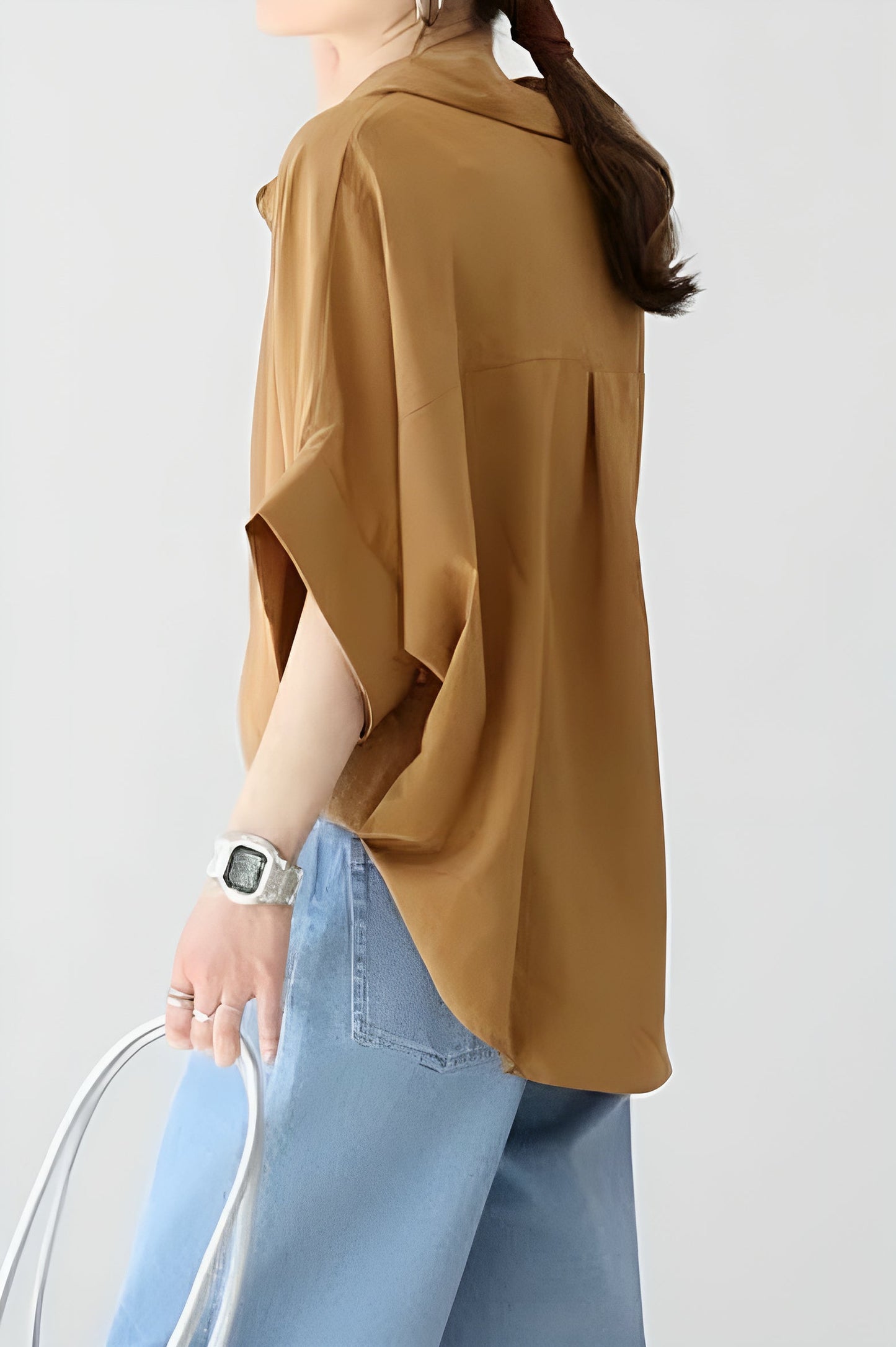 Batwing-Ärmel Revers Knopf-Down Hemd