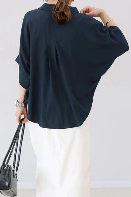 Batwing-Ärmel Revers Knopf-Down Hemd