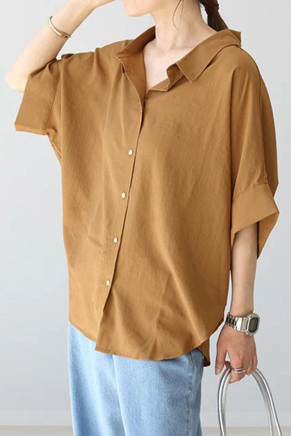 Batwing-Ärmel Revers Knopf-Down Hemd