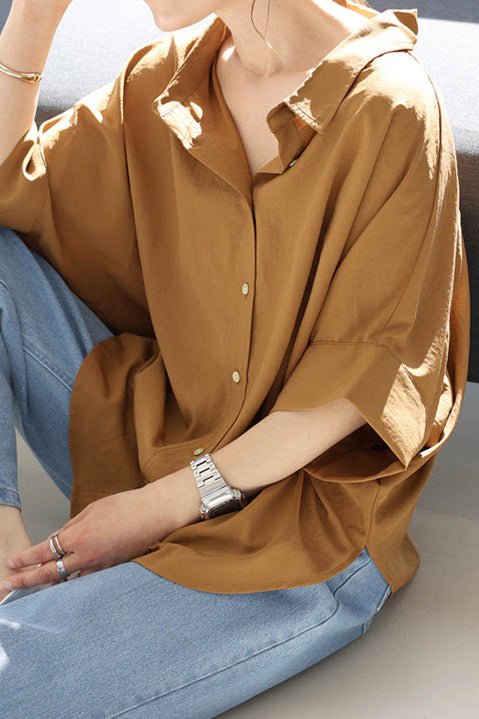 Batwing-Ärmel Revers Knopf-Down Hemd