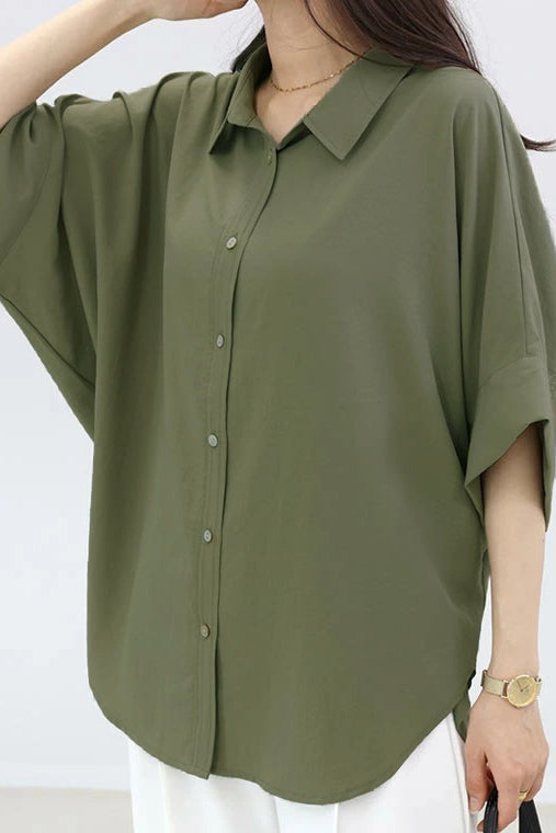 Batwing-Ärmel Revers Knopf-Down Hemd