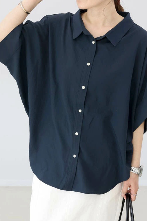 Batwing-Ärmel Revers Knopf-Down Hemd