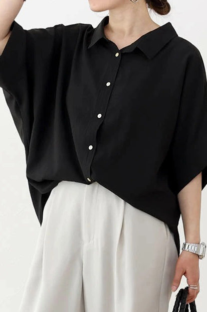 Batwing-Ärmel Revers Knopf-Down Hemd