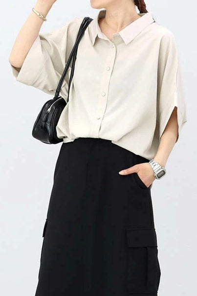 Batwing-Ärmel Revers Knopf-Down Hemd