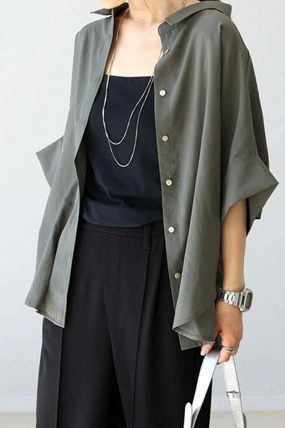 Batwing-Ärmel Revers Knopf-Down Hemd