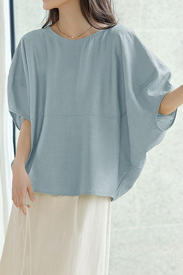 Einfarbiges Texturiertes Drop Shoulder Bat Sleeve Shirt