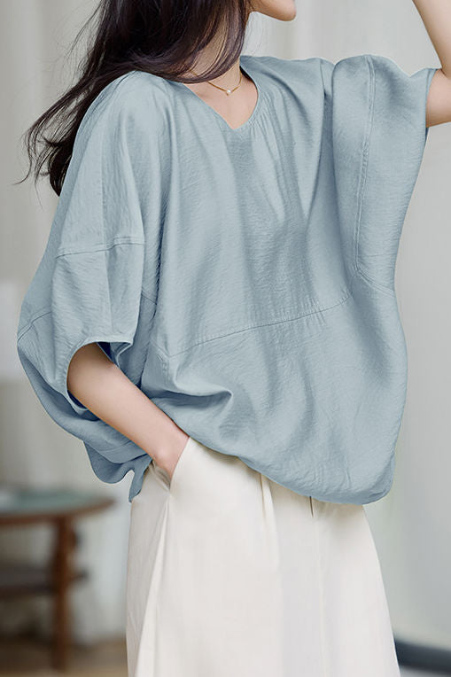 Einfarbiges Texturiertes Drop Shoulder Bat Sleeve Shirt