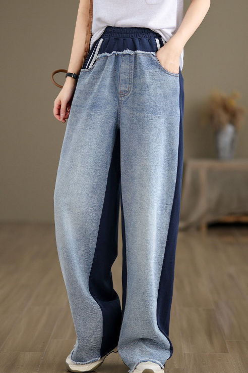 Einfache Farbblock Fransen Gerade Hose