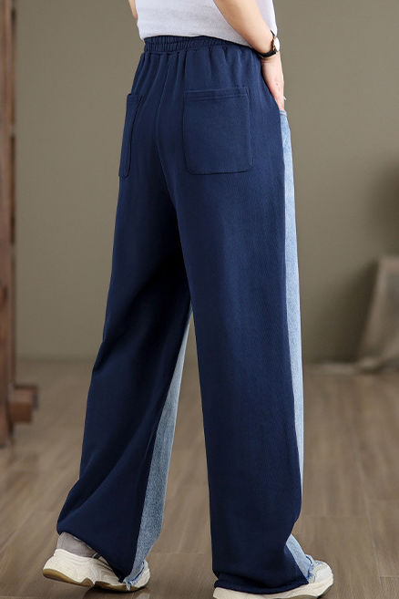 Einfache Farbblock Fransen Gerade Hose