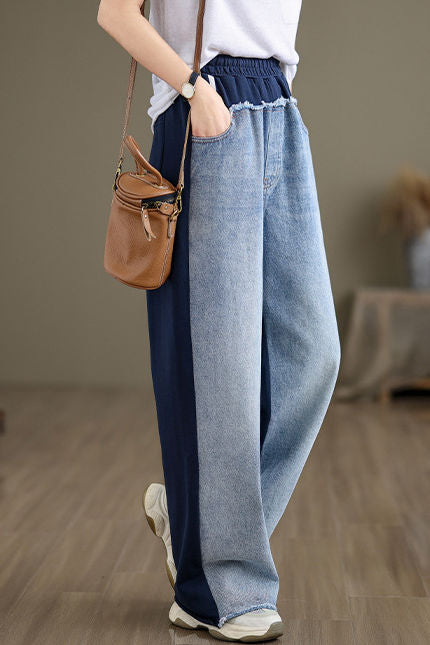 Einfache Farbblock Fransen Gerade Hose