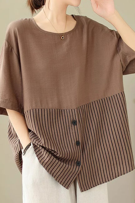 Künstlerisches Patchwork Kurzarm T-Shirt