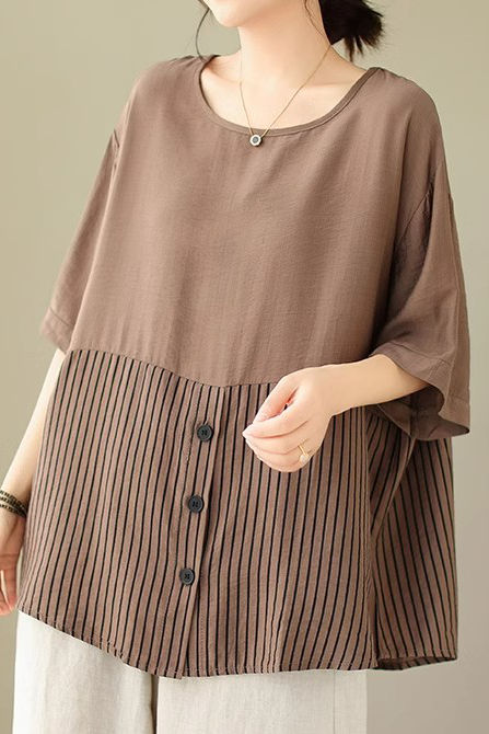 Künstlerisches Patchwork Kurzarm T-Shirt