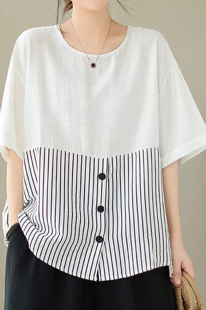 Künstlerisches Patchwork Kurzarm T-Shirt