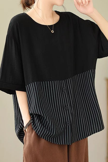 Künstlerisches Patchwork Kurzarm T-Shirt