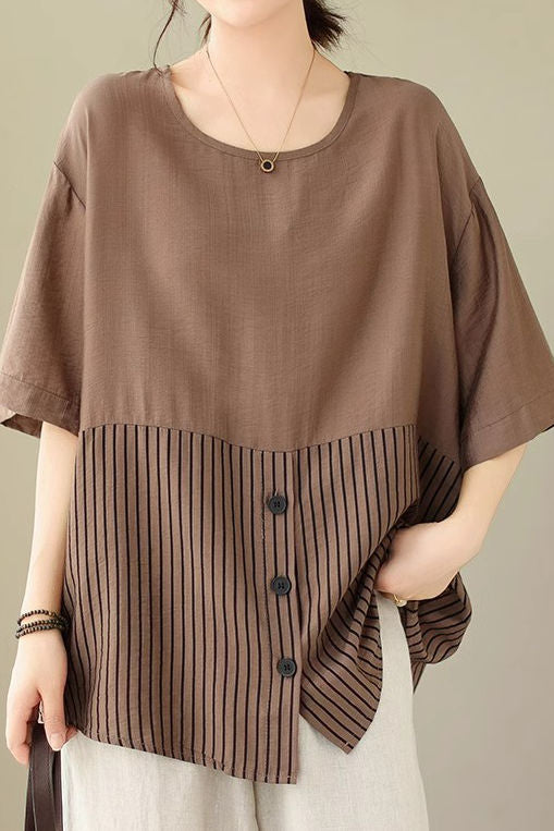 Künstlerisches Patchwork Kurzarm T-Shirt