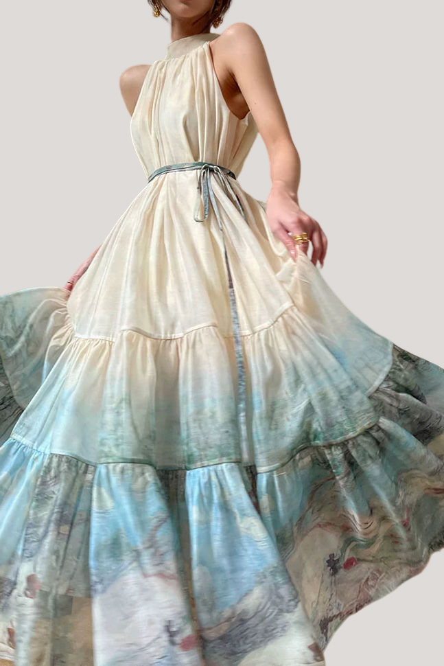 Bedrucktes Maxikleid mit Halterneck