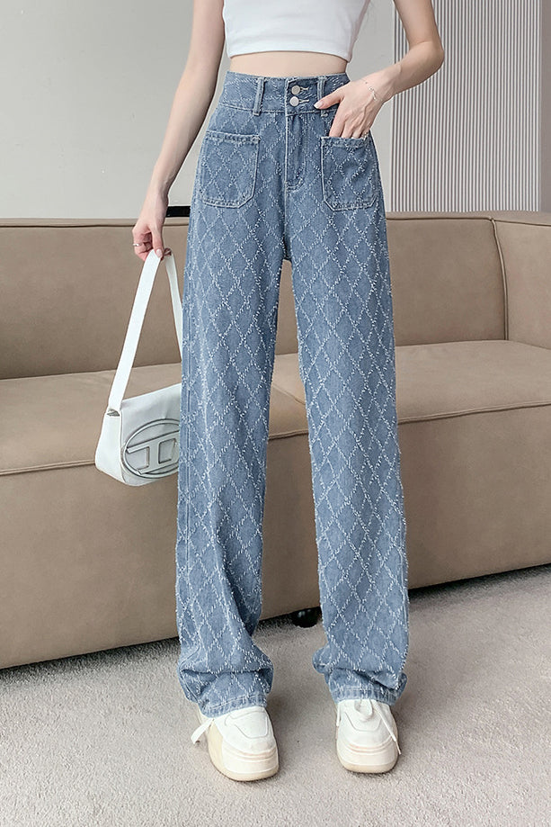 Jacquard hoch taillierte weite Jeans