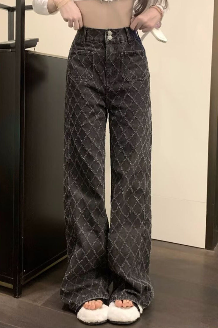 Jacquard hoch taillierte weite Jeans