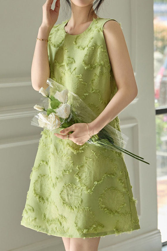 Einfarbiges ärmelloses Fransen Kleid