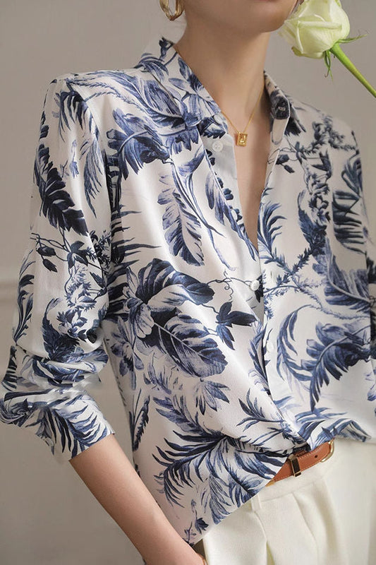 Tintenwasch bedrucktes Hemd mit Knopfleiste und langen Ärmeln