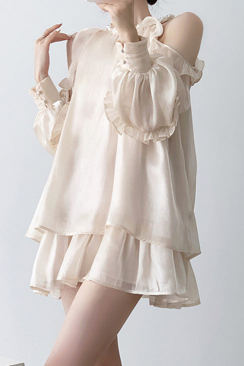 Off-Shoulder Halterkleid mit Perlenverzierung