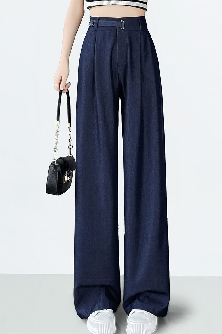 Hoch taillierte, lockere, weiche Denim-Hosen mit weitem Bein