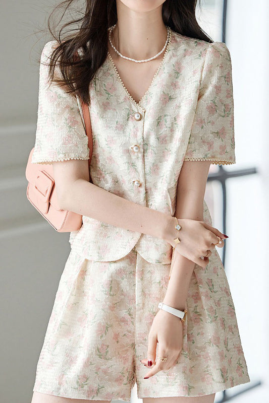 Ölgemälde Druck Kurzarmshirt mit passendem Shorts-Set