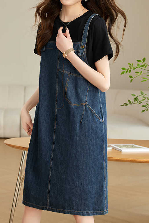 Lässiges Denim-Kleid mit faux Zweiteiler-Design