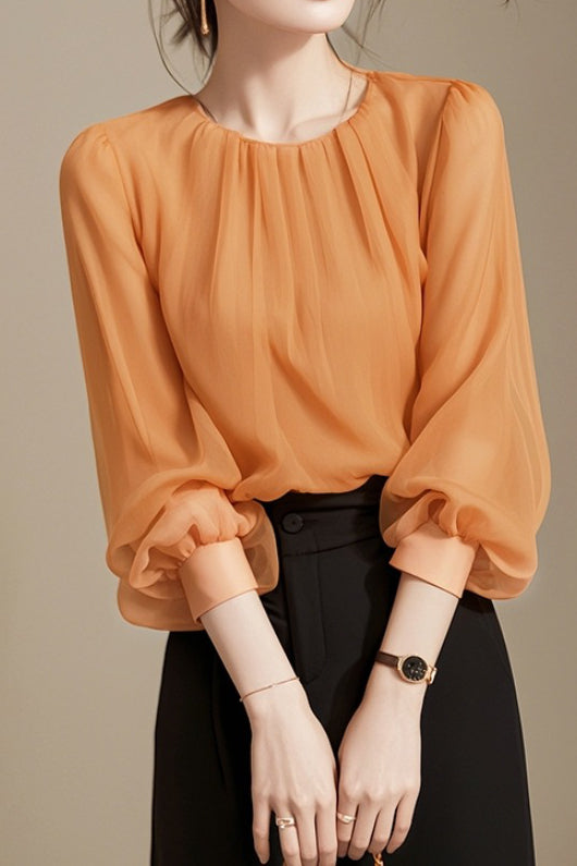 Französische Herbstbluse in verbranntem Orange mit 3/4 Ärmeln