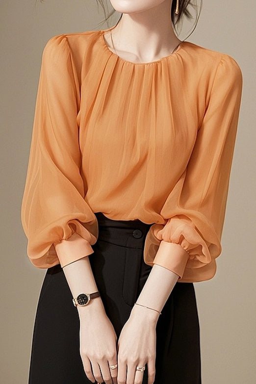 Französische Herbstbluse in verbranntem Orange mit 3/4 Ärmeln