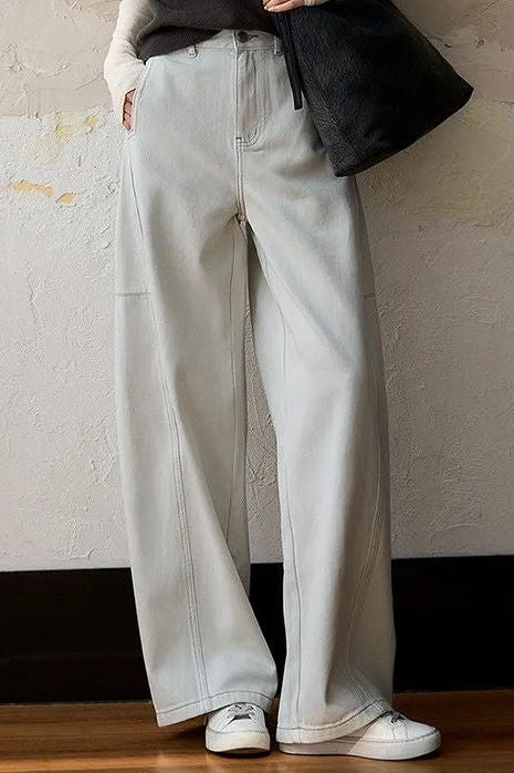 Modische lässige hochtaillierte Jeans mit weitem Bein