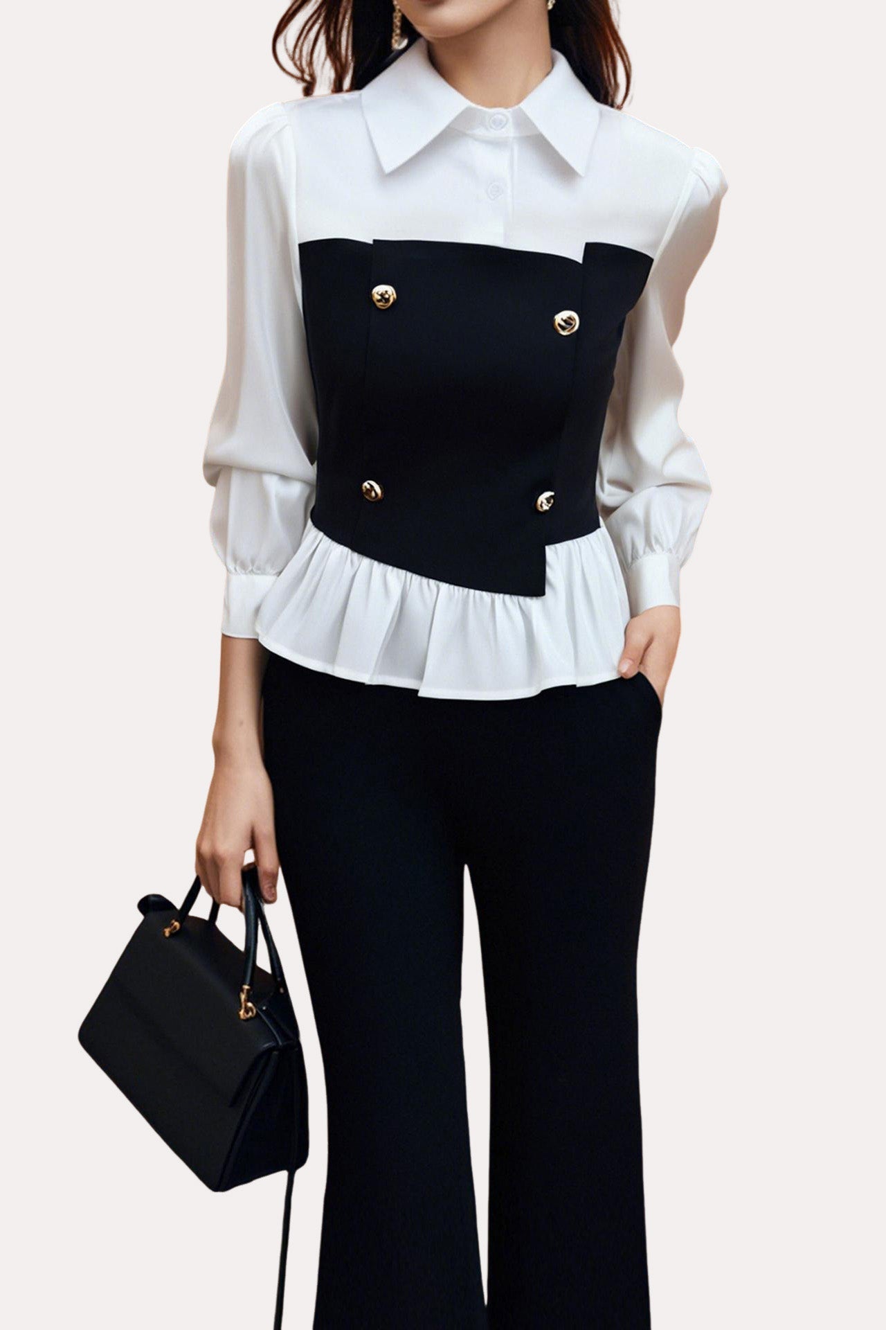 Modisches Patchwork-Hemd mit weitem Hosen-Set