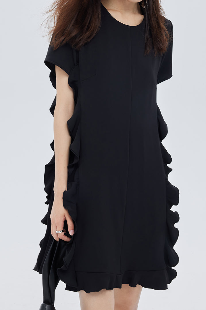 Patchwork-Rüschenshirt mit Faltenrock