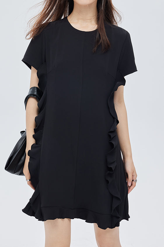 Patchwork-Rüschenshirt mit Faltenrock