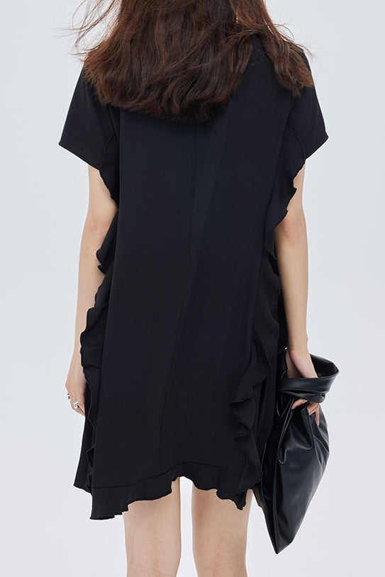 Patchwork-Rüschenshirt mit Faltenrock