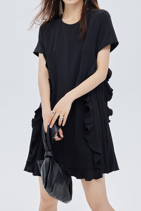 Patchwork-Rüschenshirt mit Faltenrock