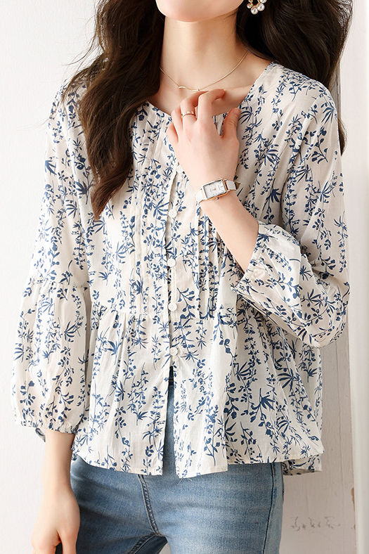 Modisches lässiges Hemd mit Blumenmuster und 3/4-Ärmeln