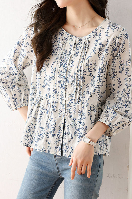 Modisches lässiges Hemd mit Blumenmuster und 3/4-Ärmeln