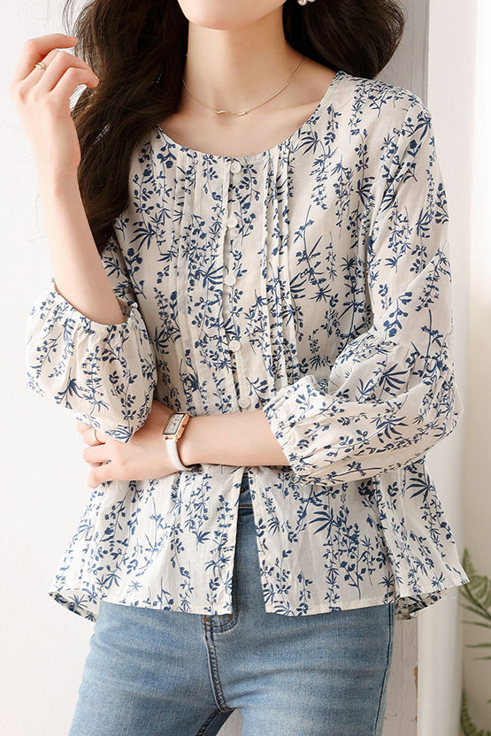 Modisches lässiges Hemd mit Blumenmuster und 3/4-Ärmeln