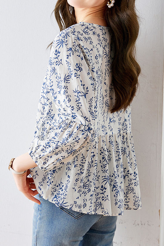 Modisches lässiges Hemd mit Blumenmuster und 3/4-Ärmeln