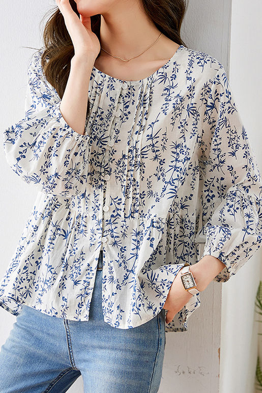 Modisches lässiges Hemd mit Blumenmuster und 3/4-Ärmeln