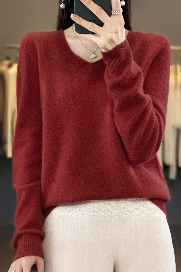 Frühherbst einfacher lockerer V-Ausschnitt Pullover