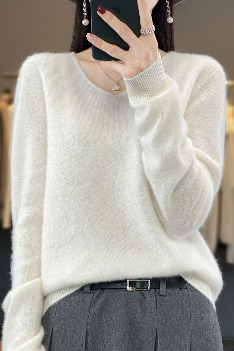 Frühherbst einfacher lockerer V-Ausschnitt Pullover