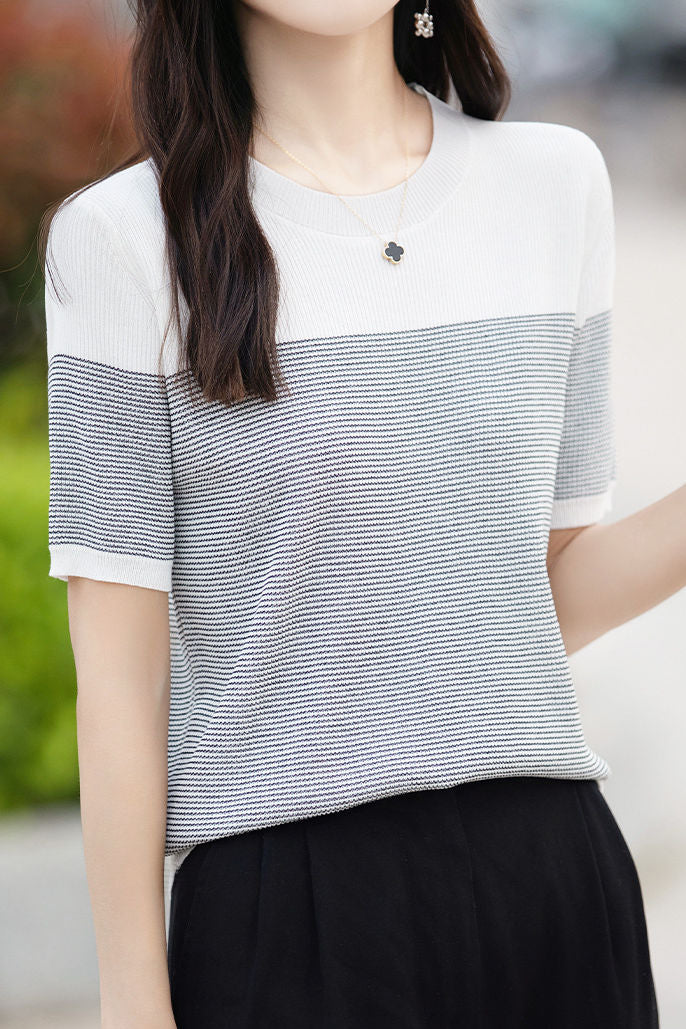 Lässiger Farbblock-Pinstripe-Strickpullover