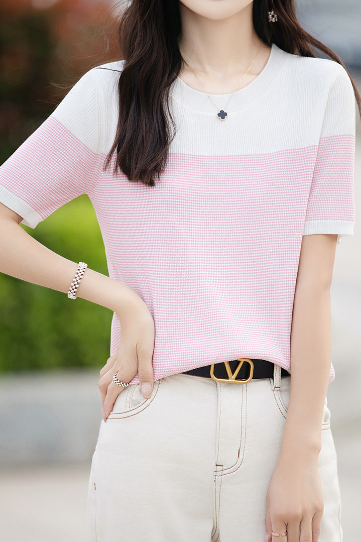 Lässiger Farbblock-Pinstripe-Strickpullover